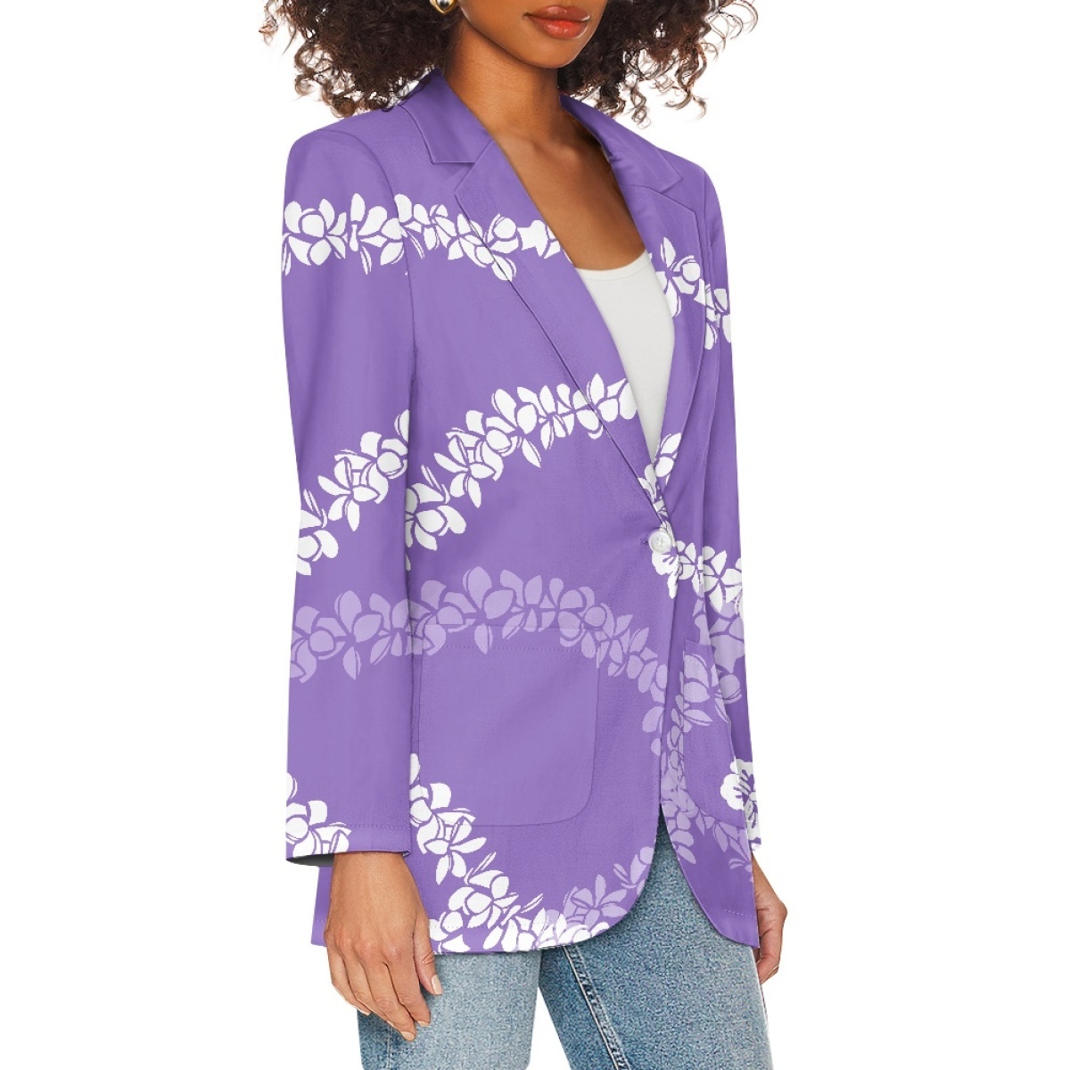 Dropshipping Clothing Women Pikake Lei Design Print Ladies Casual Blazer Fashion Daily Blazer Coats