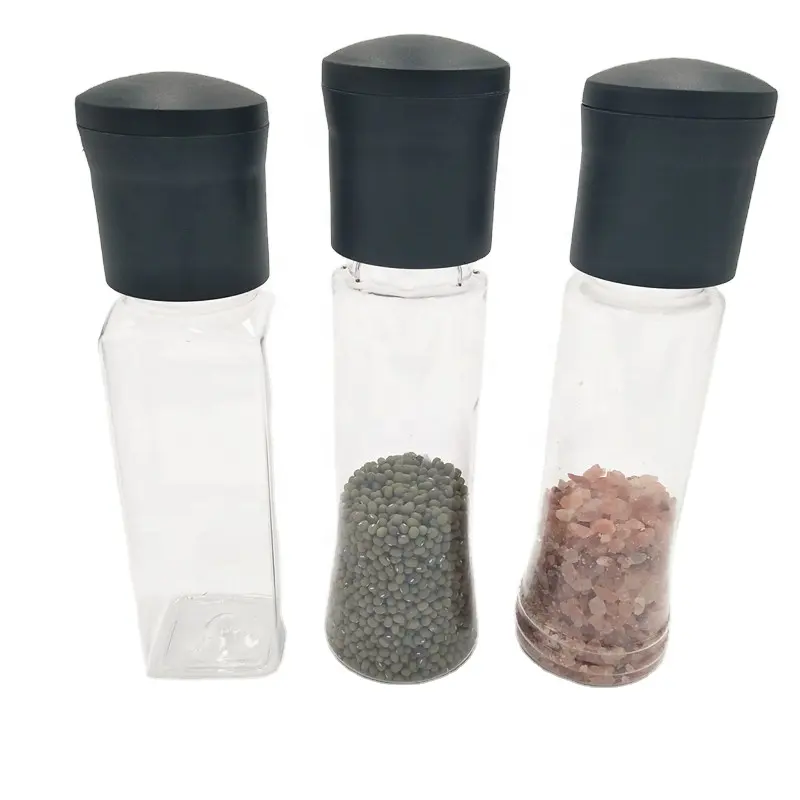 Disposable or reusable Manual 340ml capacity Salt Grinder Mills with Plastic bottle