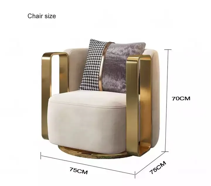 Modern Lounge Swivel Armchair Luxury Gold Metal Frame Accent Sofa Chair for Living Room Furniture