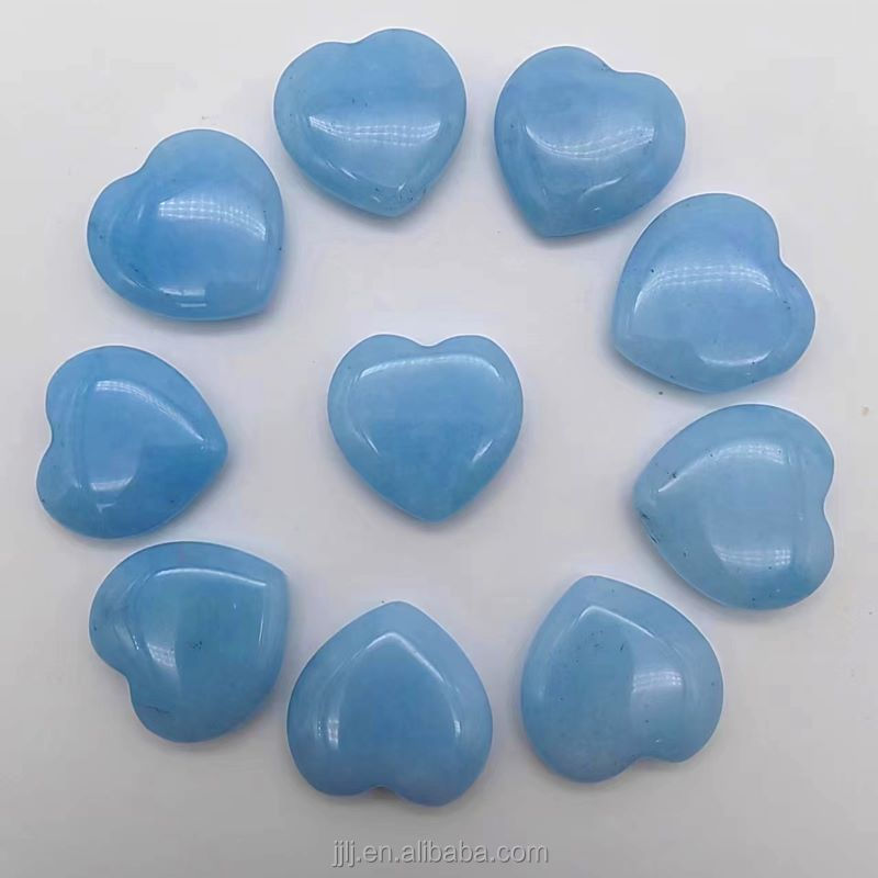 Wholesale 20mm Sea Blue Heart-Shape Crystal Crafts Natural Gemstone Pendant for Home Decoration Gift Making Polished Technique