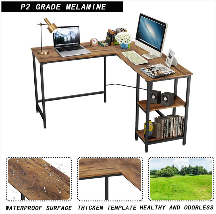 Solid Wood Laptop Executive Office Standing Large Corner Gaming Table L Shaped Computer Desk With Bookcase Gaming Home Office