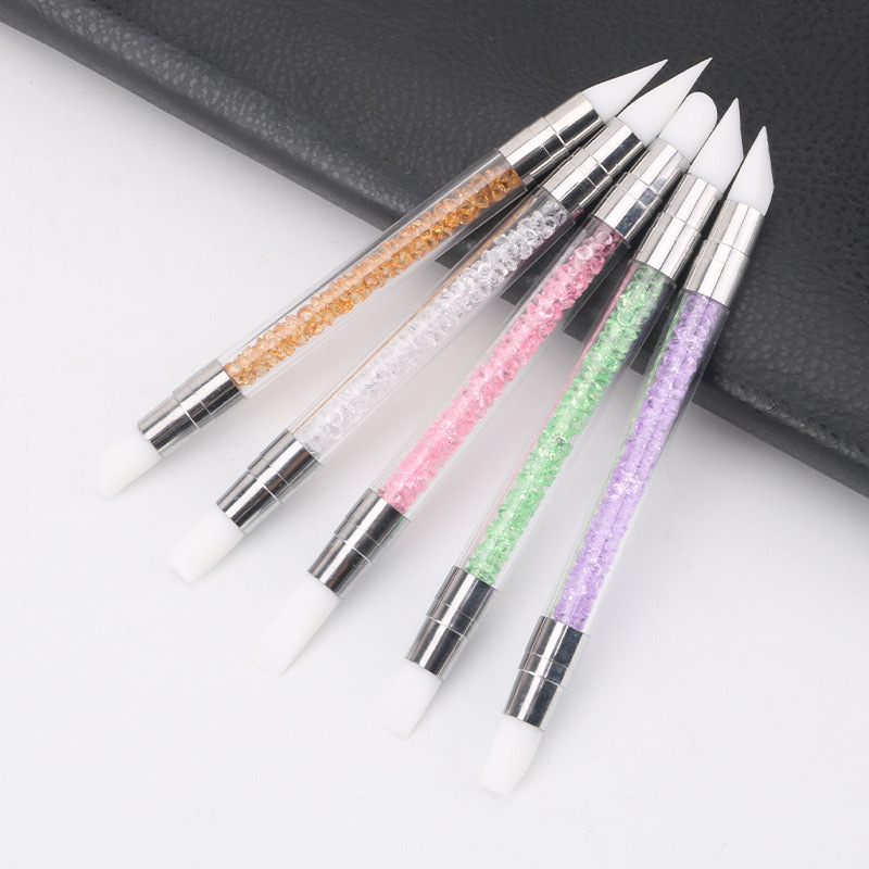 Now Trending 5pcs Crystal Stick Tools Nail Art Liner Brush Purple Nail Art Brushes Silicone Nail Painting Brush
