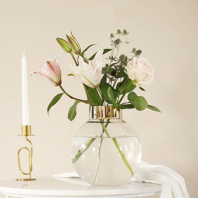 Nordic style spherical glass vase gold-plated wide edge round household ornaments hydroponic terrarium