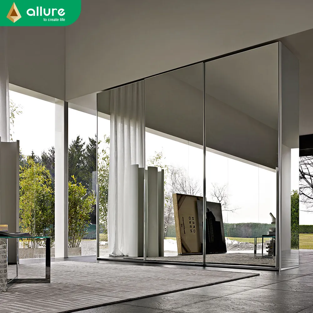 Allure taiwan big luxury mirrored silver all mirror doors bedroom wardrobe furniture with mirror