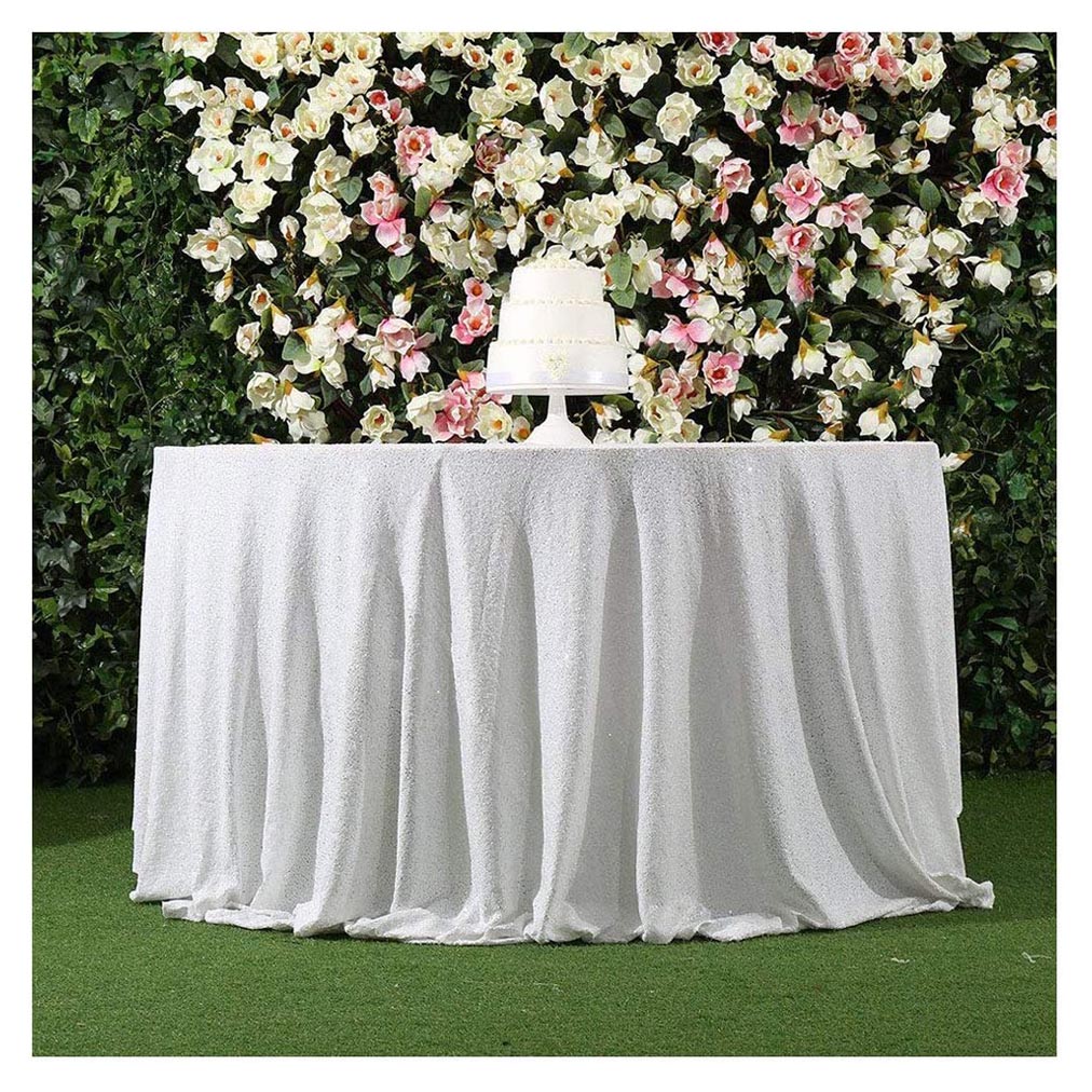 Customizable large-size shiny white sequins round tablecloth for romantic wedding