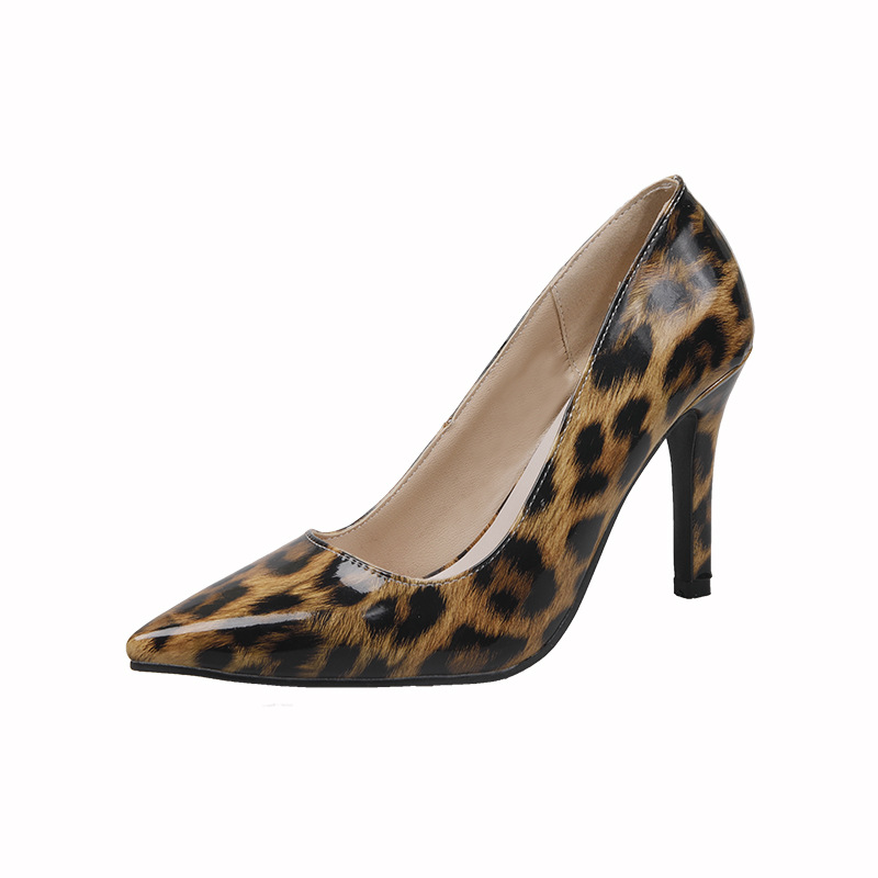 2021 New European Large Size Professional Women's Shoe Pointed Toe Stiletto Heel Shallow Mouth Sexy Leopard Print Pumps