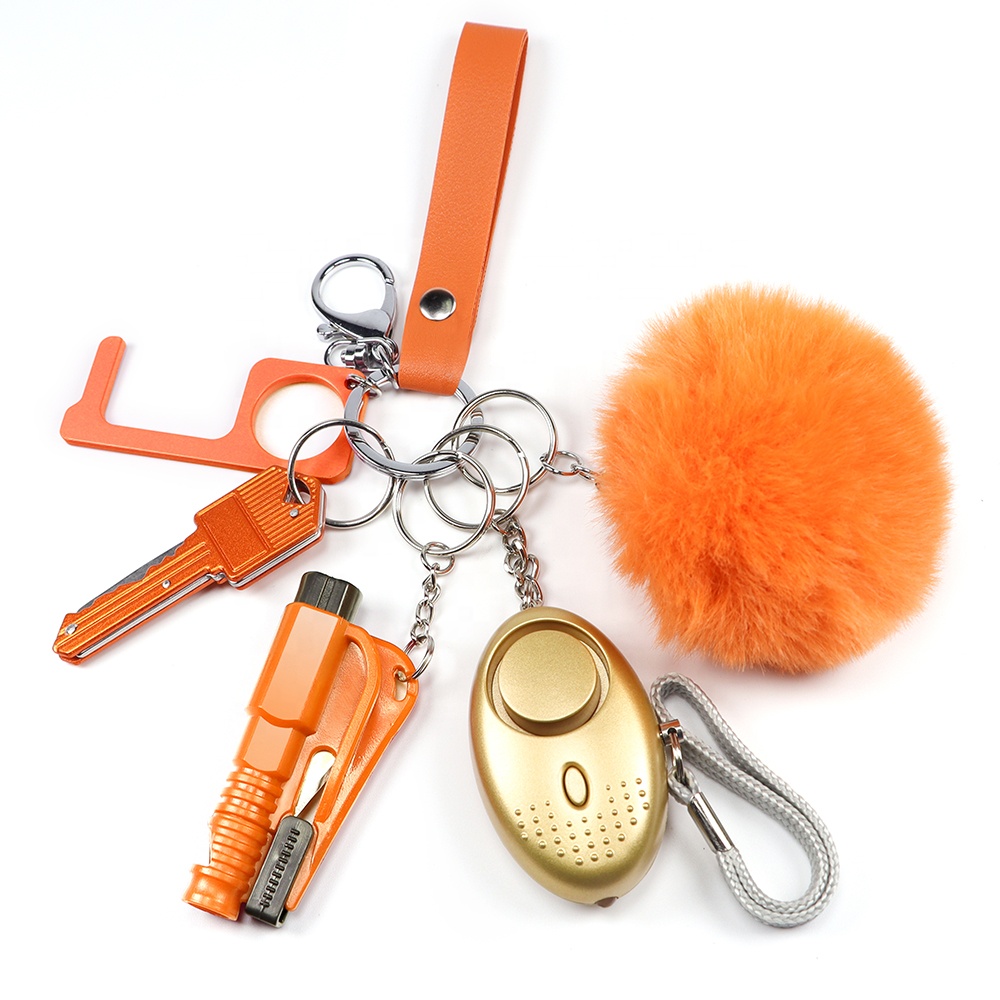 Amazon Hot Sales Pompom Wristlet Alarm Keychain Safety Keychain Set