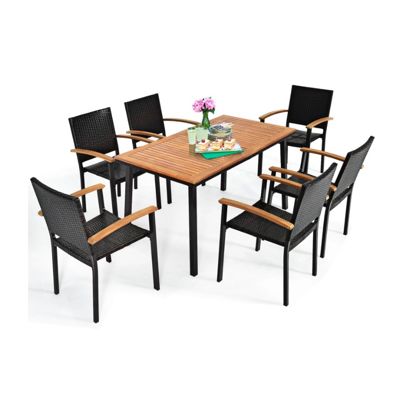 Outdoor table and chair combination teak courtyard patio villa outdoor aluminum alloy leisure dining table and chair