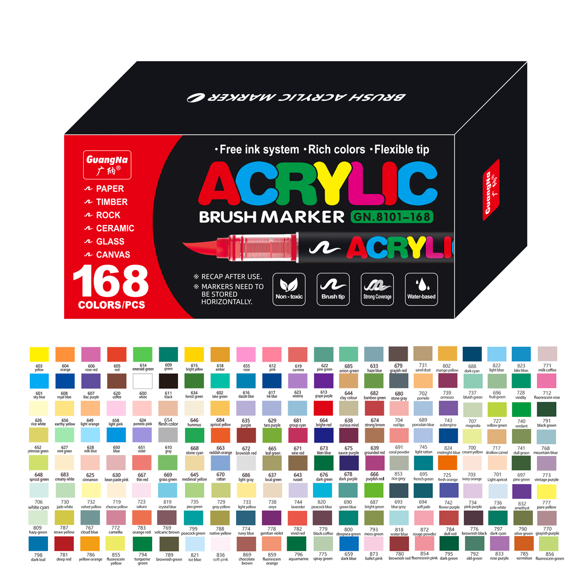 168 Colors Acrylic Paint Pens Brush Marker Pen for Rock Painting, Stone, Ceramic, Glass, Wood, Canvas ,DIY Art Supplies Drawing
