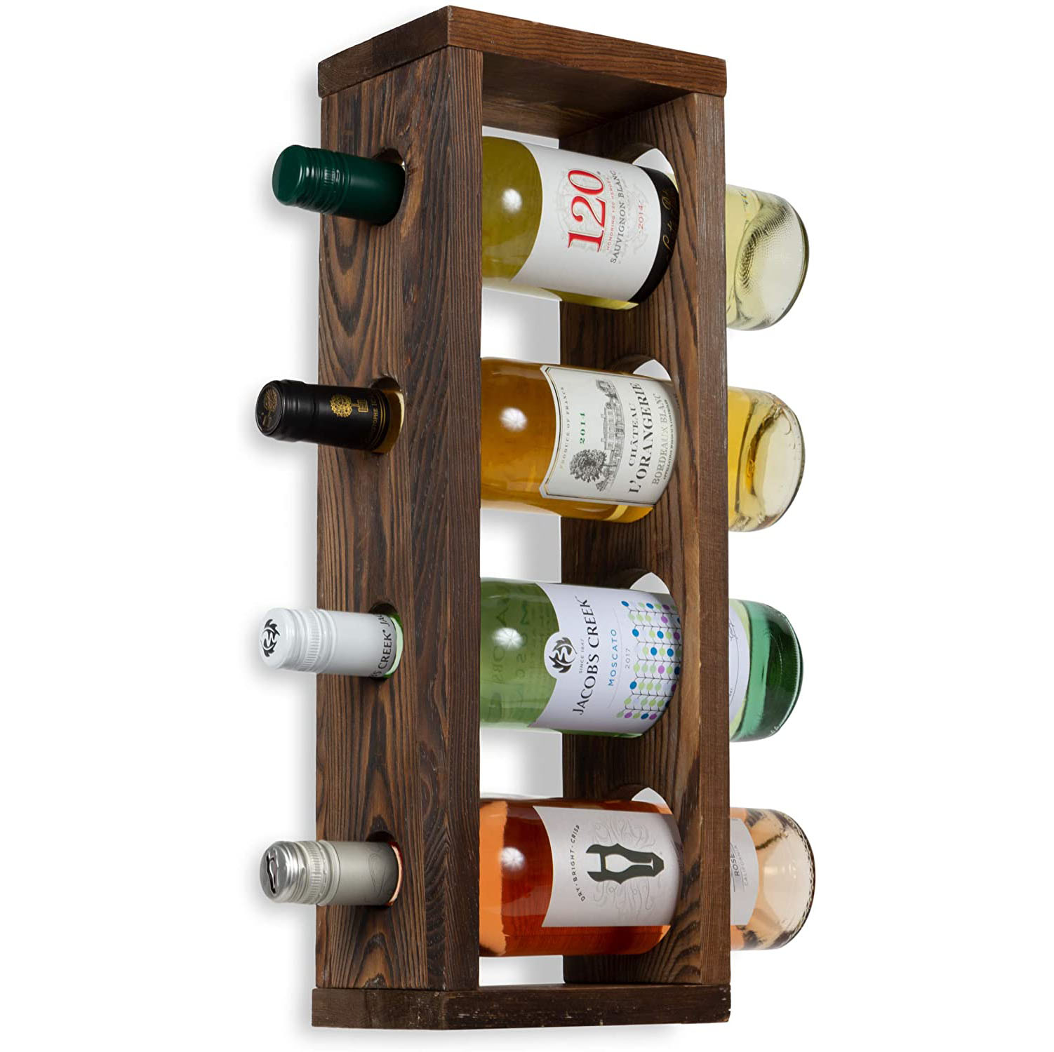 Wood Wine Rack Wall Mounted Bottle Holder , Holds 4 Bottles free standing wine bottle in kitchen, hutch, buffet, credenza