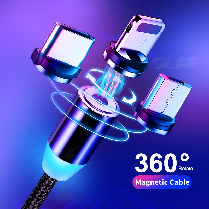 Amazon 1M 2M OEM 3 In 1 Magnetic Charging cable Line 360 Usb Type C micro Cable cable cargador magnetico giratorio