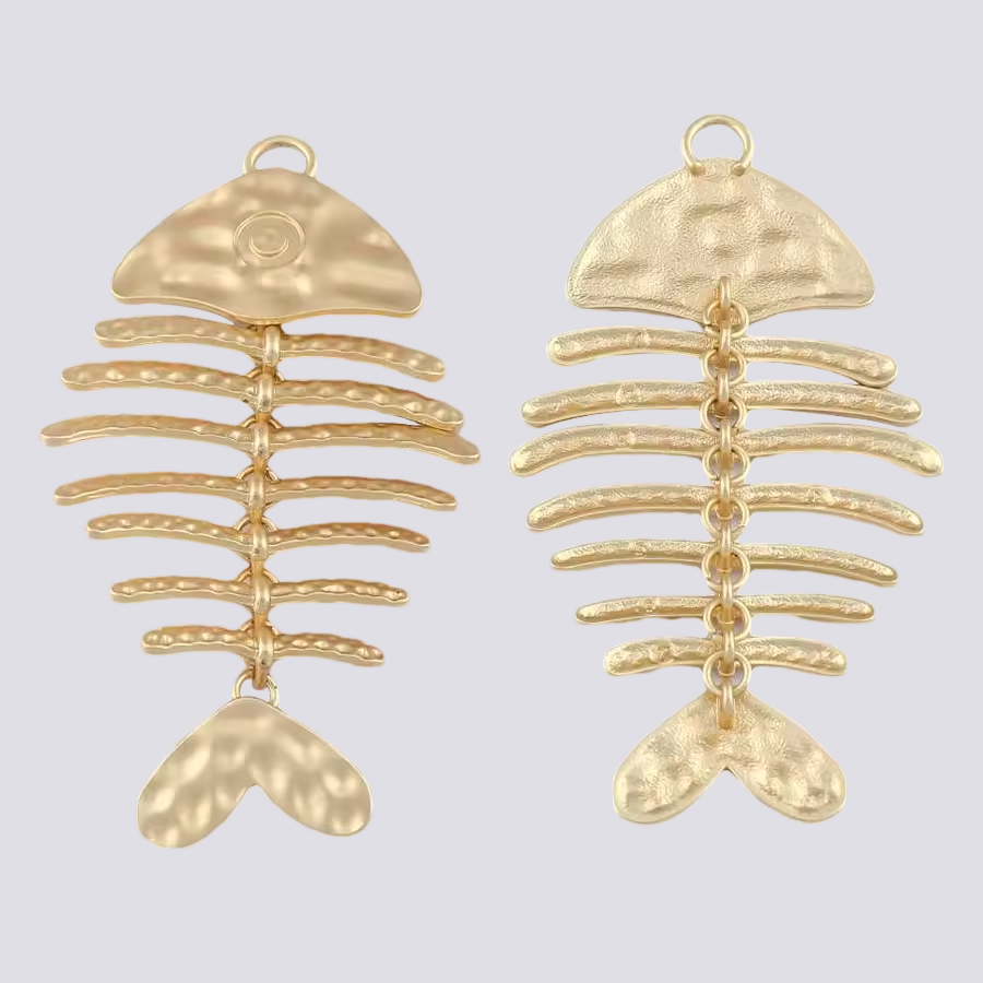 Matt Gold Large Fish Bone Skeleton Charms for Necklace Jewelry Making
