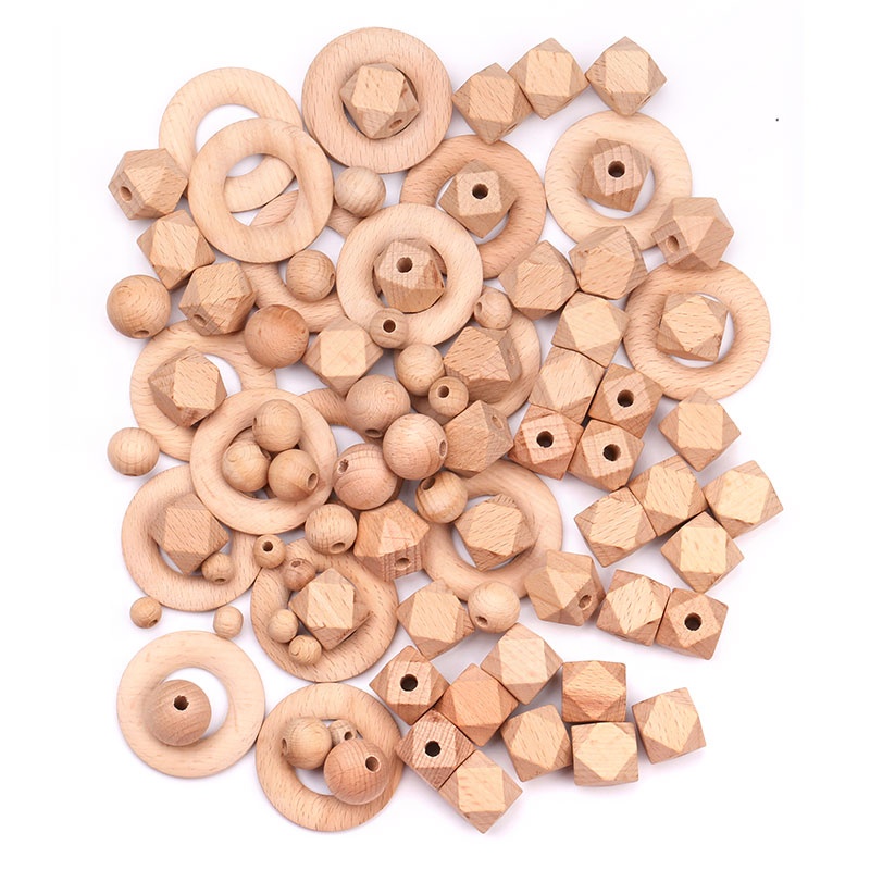 Wholesale Natural 10MM Round Wooden Teether Custom Hexagon Wooden Beads For Jewelry Making