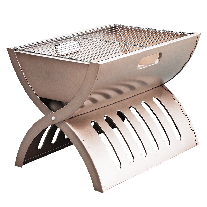 X-shaped Champagne Charcoal BBQ Grill Outdoor Integrated Esay to Operate
