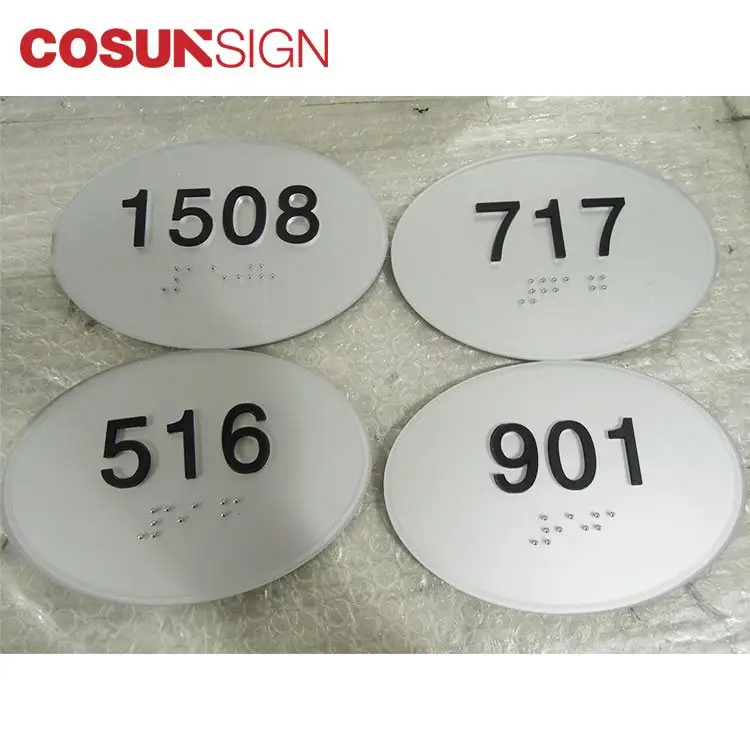 COSUN Custom Chain hotel sandblasting clear acrylic door number plates braille signs