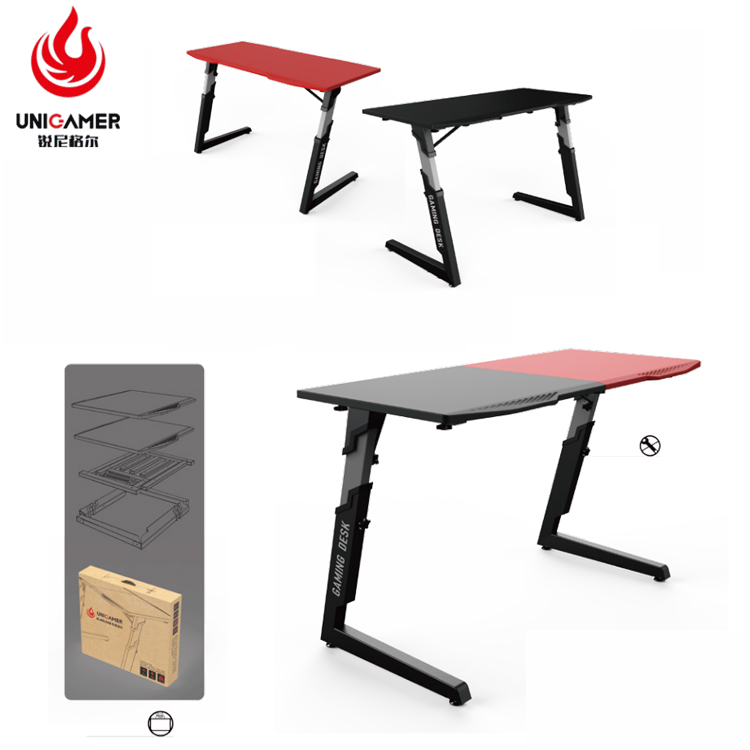 RGB Gaming Desk height adjustable Internet Cafe Black Steel Frame PC Office Computer Table