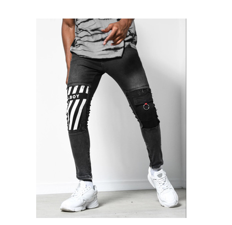 Men's Print Jeans Top Quality Ripped Slim Fit Skinny Destroyed Distressed Tapered Leg Jeans Mans Long Pants S-3XL