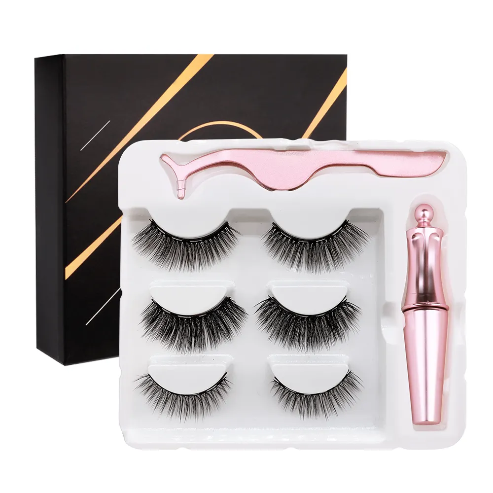 Free Sample and Shipping Magnetic 3D Fuax Mink Eyelashes With Eyeliner Set Vendor Private Label Customized Boxes Magnet Eyelash