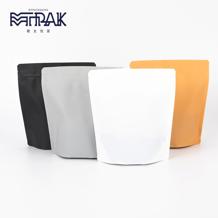 supplier in stock custom logo matte white coffee bean bag stand up pouch