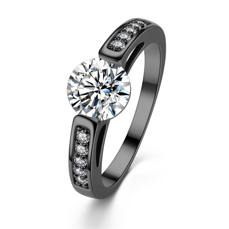 Black Gold Plated Ring Big Crystal Vintage Diamond Rings Accessories Pave Smart Stone Wedding Jewelry Band Rings For Her