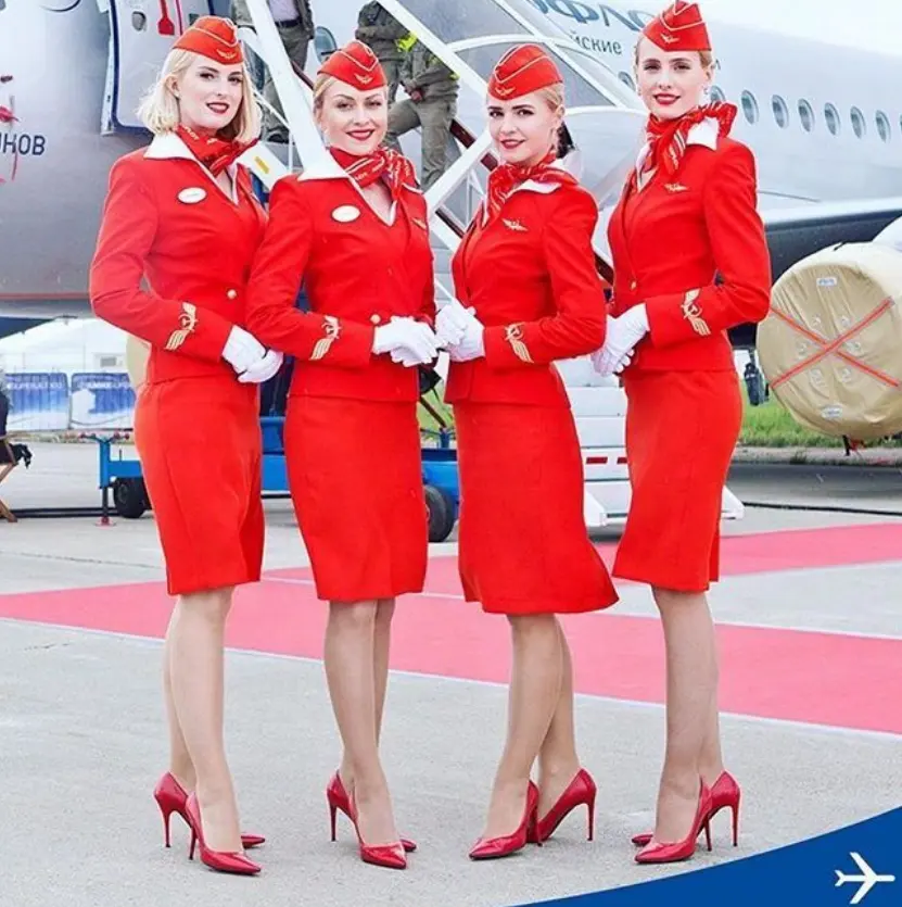 High quality custom orange color Russia style civil airline uniform stewardess design aviation uniforms