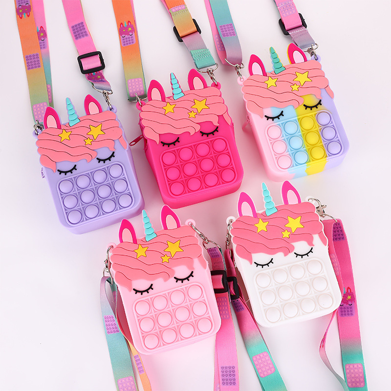 Fidget Sensory Bubble Bretelle Shoulder Bag Unicorn Coin Purse Party Favor Cellphone Straps Finger Push Phone Pouch Case Change