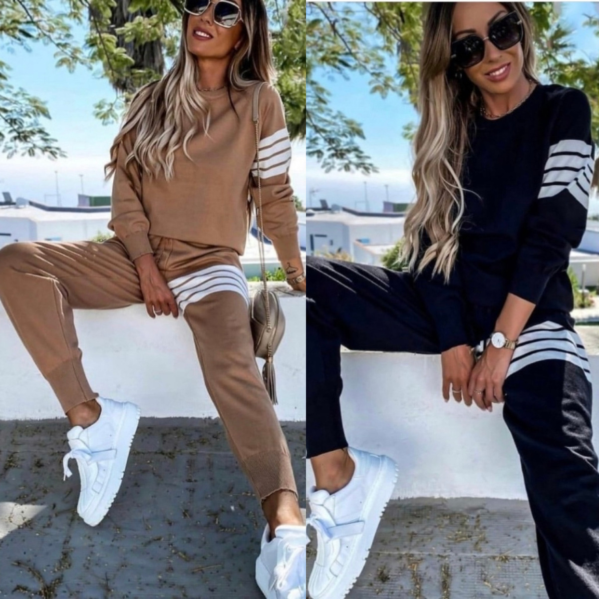 High Quality Sportswear Women Fall Casual Striped Sweatsuit Two-piece Tracksuit Set Outfits Sweatsuit Set Womens Ladies 2 pieces