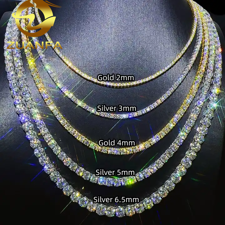 Factory Price 925 Silver 2mm 3mm 4mm 5mm 6.5mm Diamond Hiphop Jewelry VVS Moissanite Necklace Moissanite Tennis Chain Necklace