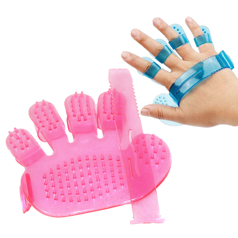 Silicone Rubber Five Finger Massage Pet Hair Remover Pet Grooming Glove Brush