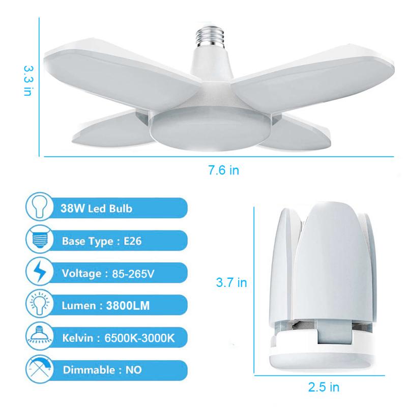 LED Гараж свет 38 Вт деформируемый 3800LM складной гараж потолок светодиодные фонари с 4 регулируемыми панелями правый свет лампы промышленные