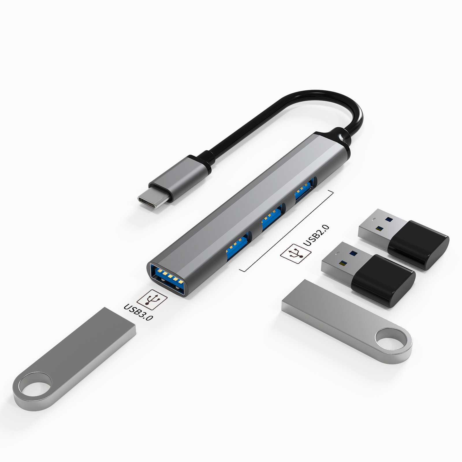 Горячая Распродажа 4in1 Usb C концентратор АБС-пластик алюминиевый сплав 4 порта Type-C для USB3.0 + USB2.0 * 3 концентратор