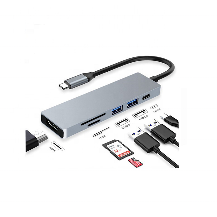 Лидер продаж, концентратор 6 в 1, адаптер концентратора 6 в 1, usb C концентратор, адаптер адаптера из алюминиевого сплава 6 в 1, многопортовый адаптер usbc