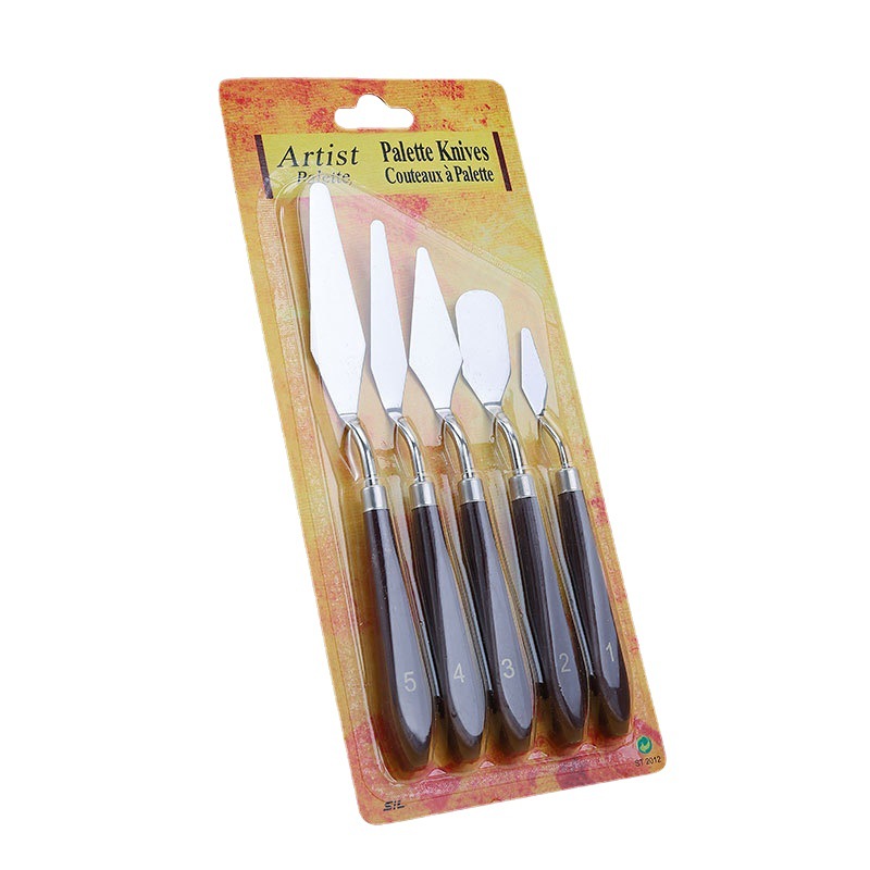 5 pieces of different shapes plastic handle stainless steel artists palette knife paint knife set