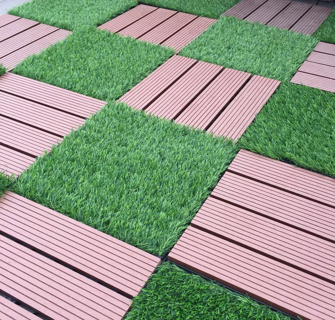 WPC Tile Faux Grass Interlocking Floor Tiles Plastic Wood Decking Outdoor Swimming Pool Tiles