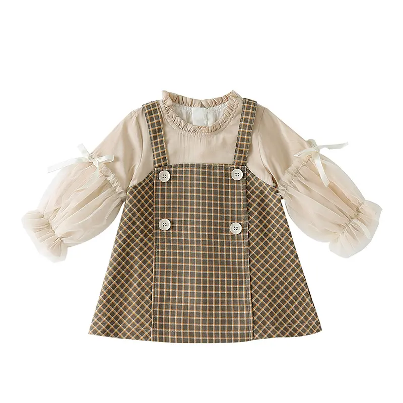 New winter classy kids clothing little girl Long sleeves lattice toddler Cotton bow lattice party dresses girl