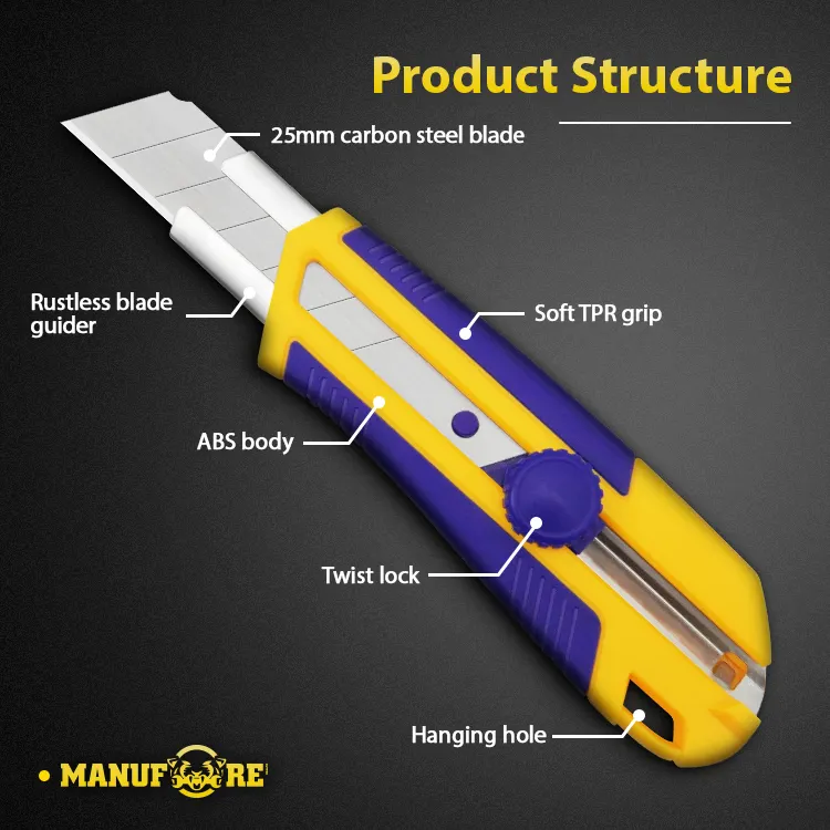 25mm Heavy-duty utility knife snap off knife ABS TPR handle SK5 quick change blade multi-function knife box opener