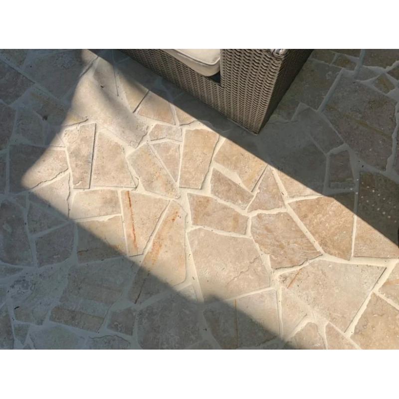 SHIHUI Natural Paving Stone 30*30 White Irregular Travertine Tiles Outdoor Crazy Pavers For Driveway Paving Stone