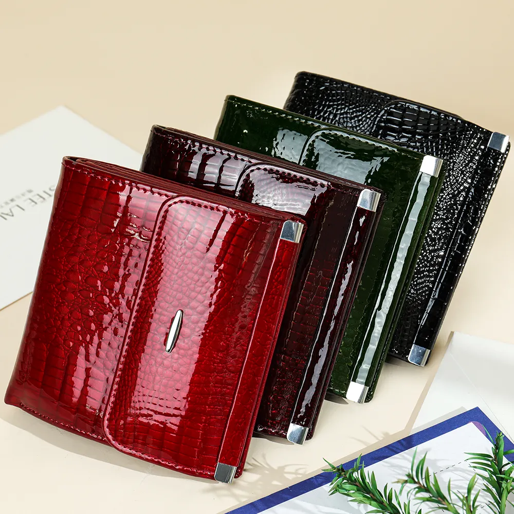 Women Small Bifold Red Leather Wallet Coin Pocket Credit Card Holder Leather Purse Genuine Leather Wallet For Women