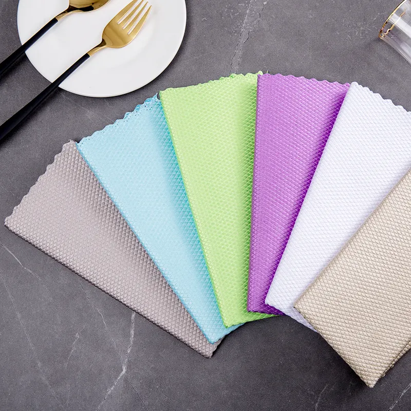Cleaning Towels Kitchen Anti-Grease Wiping Rags Efficient Fish Scale Cloth Home Washing Dish Cleaning Towel