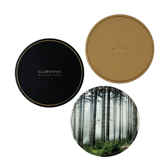 Customized round Regenerated Leather Coaster Digital Printed Restaurant Promotional Drink Accessories for Hospitality companies