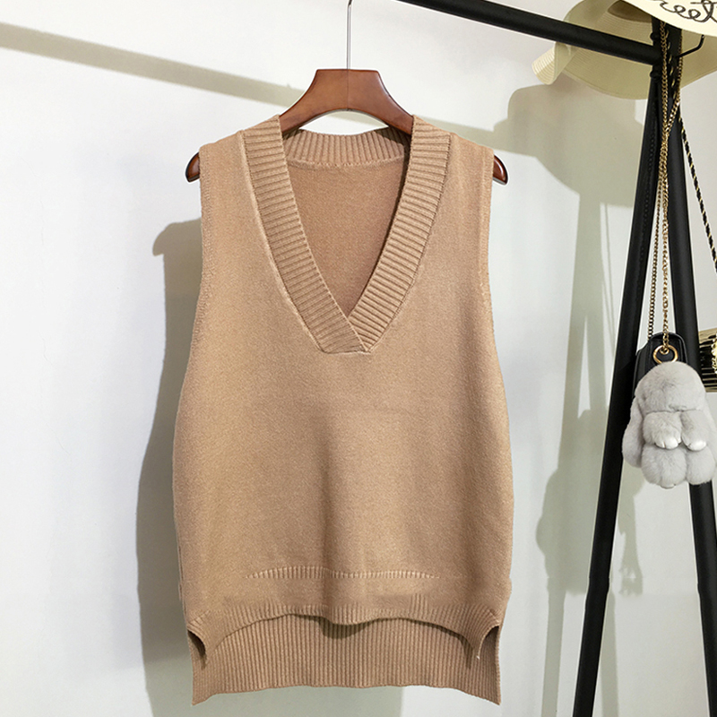 Winter Christmas Casual V-Neck Sleeveless Loose Vest Solid All-match Wholesale Custom Autumn Women Fashion Knitted Vest Sweater