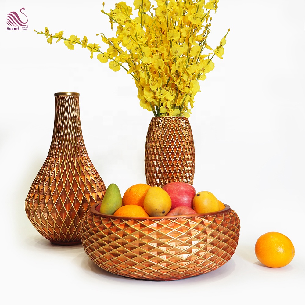 Suanti handmade decorative resin table flower vases set home decoration luxury gold wedding modern fancy art decor vase