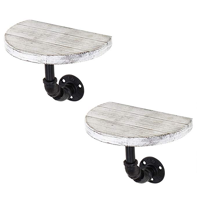 Set of 2 Semi Circle Floating Shelves Wooden Floating display floating Home Decor metal Wall Hanging Shelving