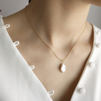 Baroque Style Gold Plated Sterling Silver Irregular Pearl Pendant Necklaces S925 Silver Geometric Pearl Necklace For Female