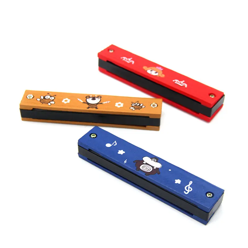 2019 high quality music wooden harmonica 16 holes bee harmonica various types printing wood toys for kids