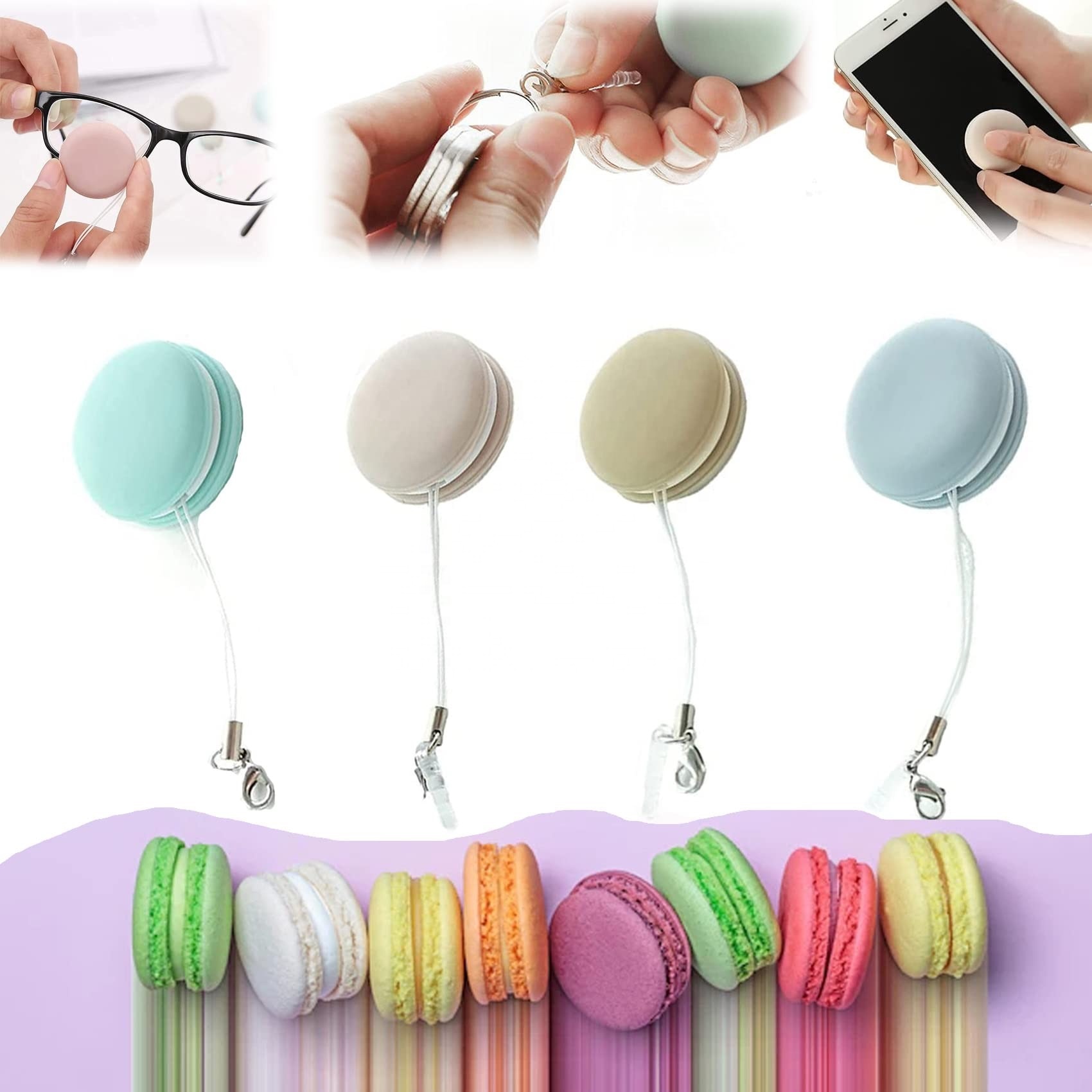 Салфетка для чистки экрана мобильного телефона Macaron, портативная мини-салфетка для чистки экрана телефона, щетка для очков, очиститель брелока с подвеской