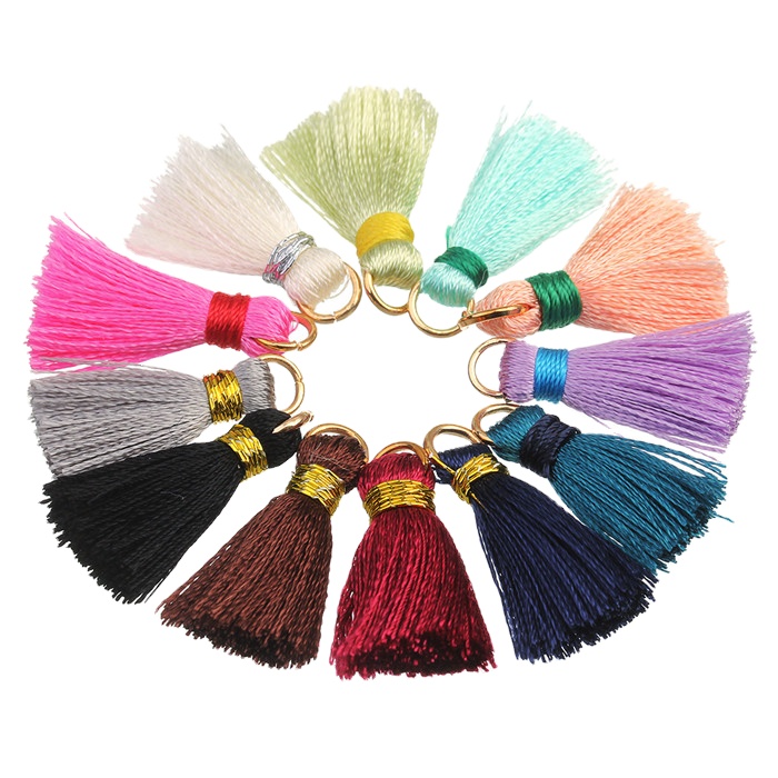 30 Pieces eleven Colors 25mm small Craft Fiber Cotton Tassels with 6mm Hang gold Loop for womens earring