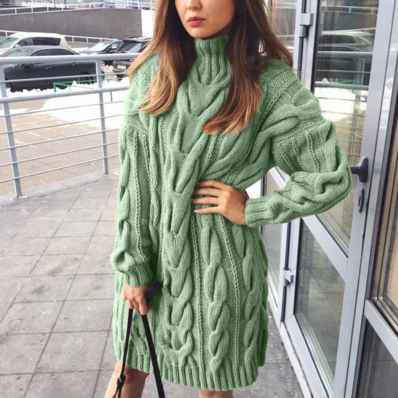 Women Long Sleeve Sweater Dress Women's Irregular Hem Casual Autumn Winter Dress Women O-neck A Line Short Mini Knitted Dresses