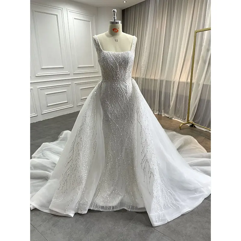 Женское свадебное платье с блестками It's yiiya, белое кружевное платье с блестками и со съемным шлейфом на лето 2019