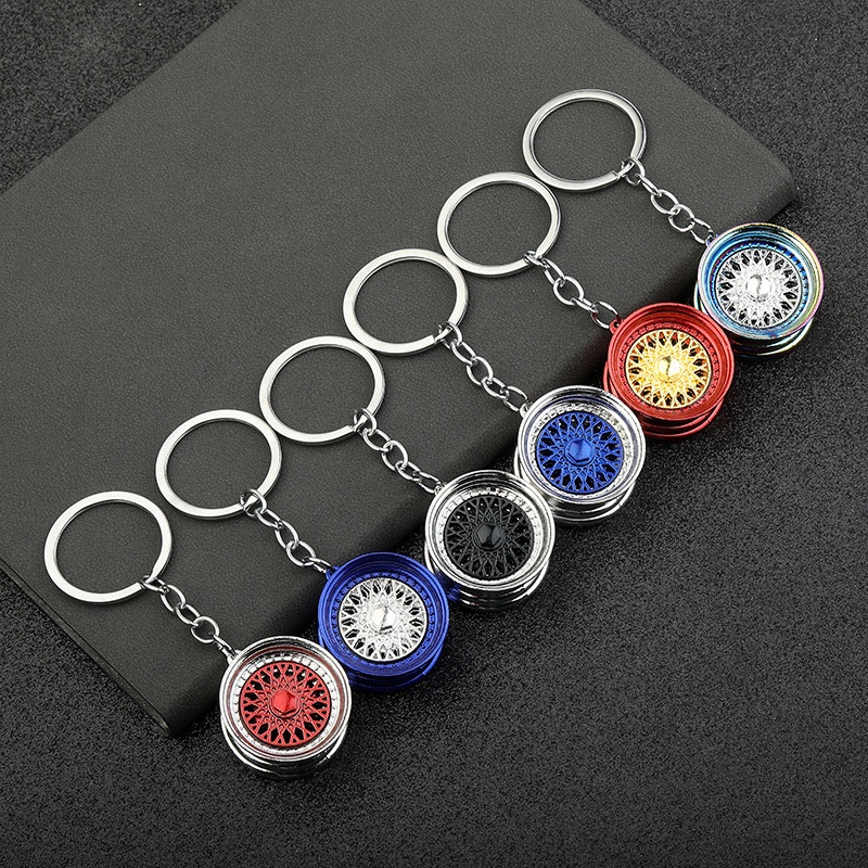 good stock metal car parts keychains Wholesale Car modified BBS wheel hub simulation shape low lying hellaflush car key chain